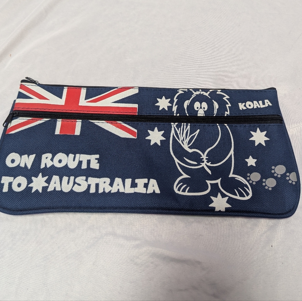 On Route To Australia Koala 12" Zippered Cosmetic Pouch Pencil Case DAMAGE